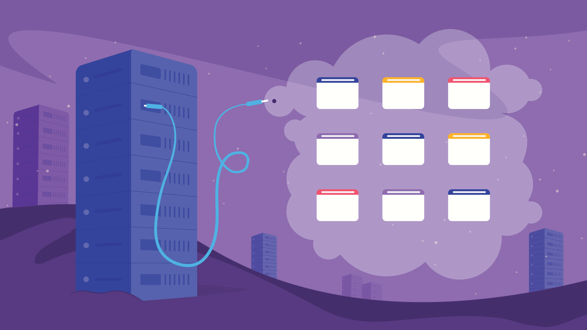 What is a Shared Hosting Account is shown here as concept by showing a server with multiple site pages.