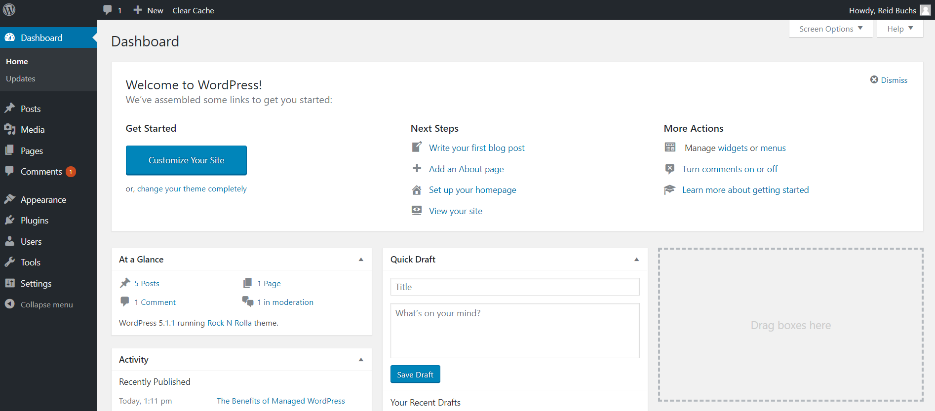 With EasyWP, you get the familiar experience of a WordPress dashboard.
