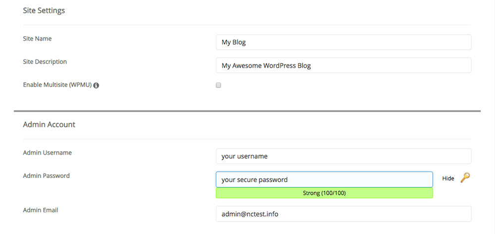 WordPress - Site Settings and Admin Details